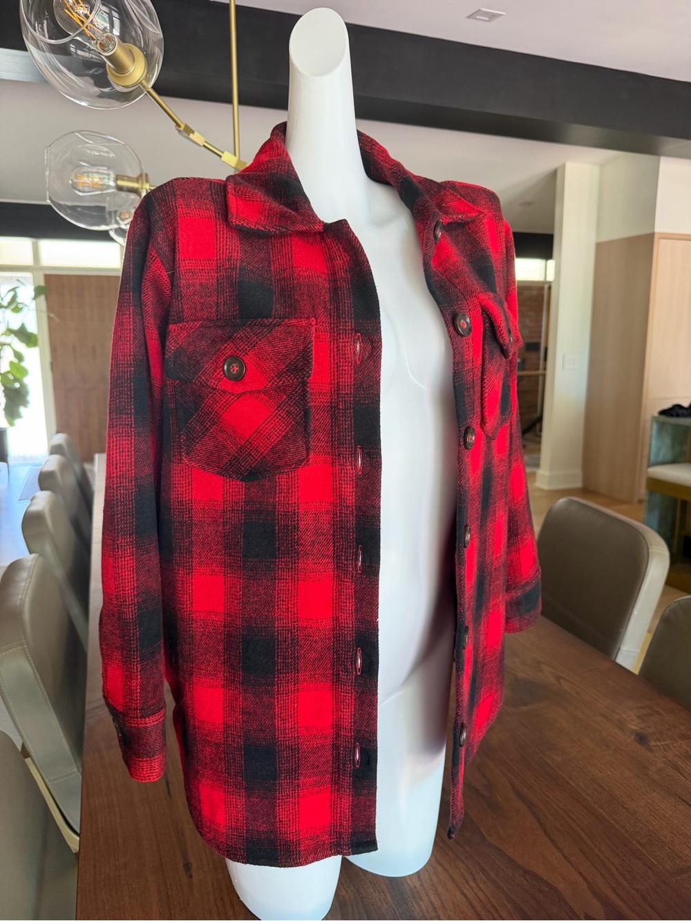 Red & Black Plaid Logger Button-Up Shacket